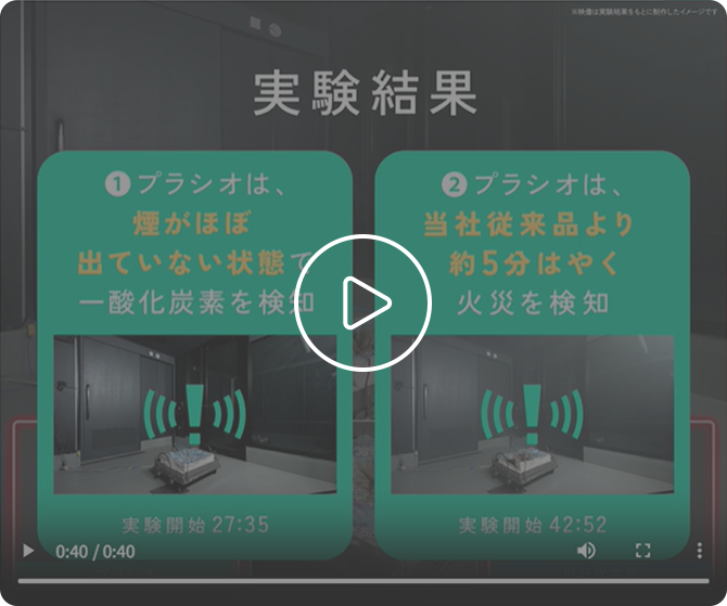 寝たばこを想定した火災実験で煙式（当社従来品）と検知機能を比較。