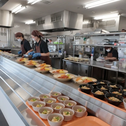 料理が並べられた社員食堂